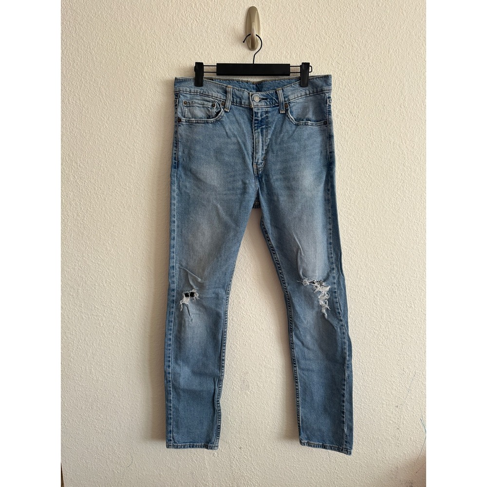 Levis 510 Skinny Fit Light Wash Distressed Ripped Knee Denim Jeans 33x32 Y2K